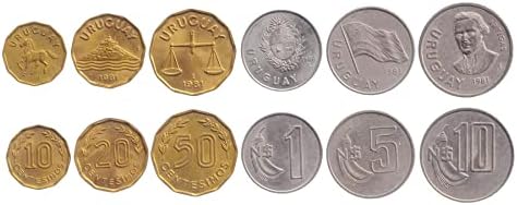 4 מטבעות מאורוגוואי | אוסף סט מטבעות אורוגוואי 1 2 5 10 פזו | הופץ 2011-2019 | Rhea יותר | ארמדילו | קפיברה | פומה